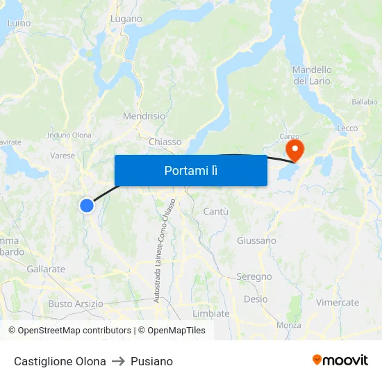 Castiglione Olona to Pusiano map