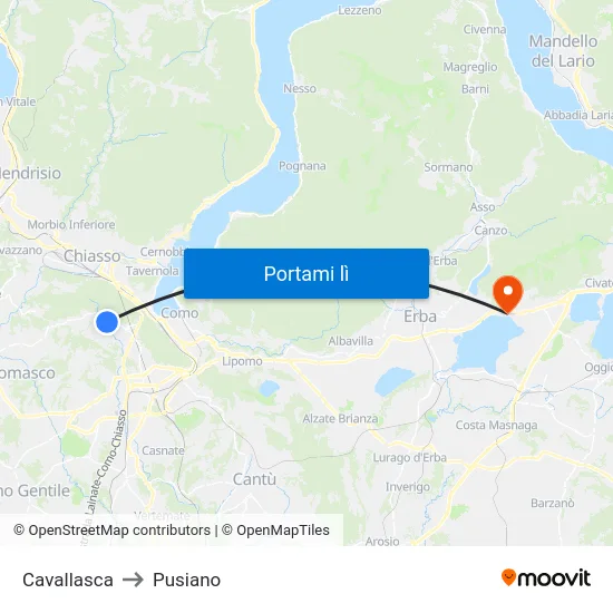 Cavallasca to Pusiano map