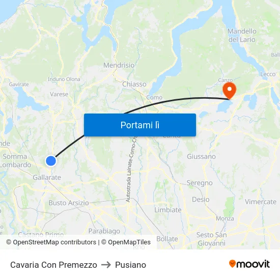 Cavaria Con Premezzo to Pusiano map