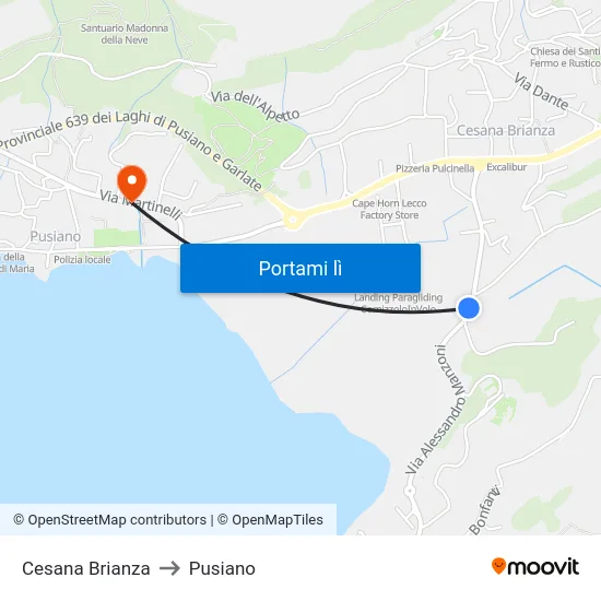 Cesana Brianza to Pusiano map