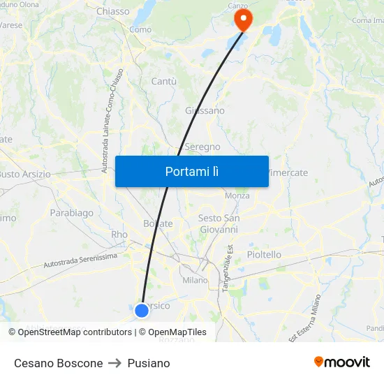 Cesano Boscone to Pusiano map