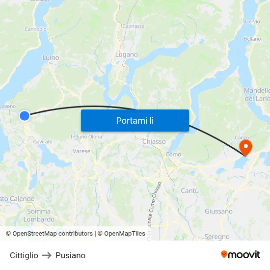 Cittiglio to Pusiano map