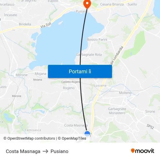 Costa Masnaga to Pusiano map