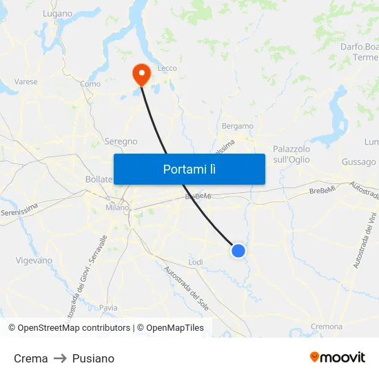 Crema to Pusiano map