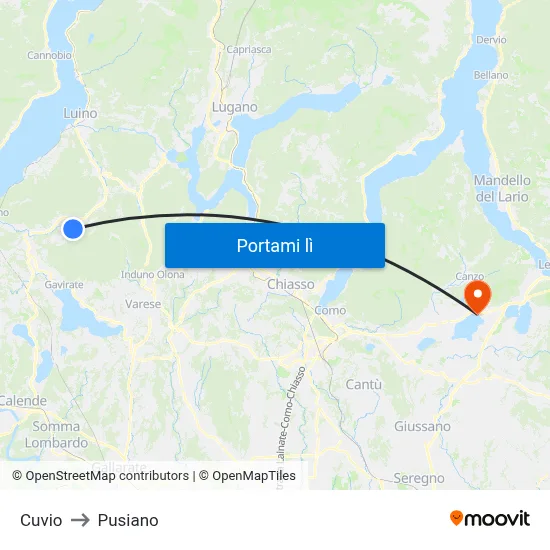 Cuvio to Pusiano map