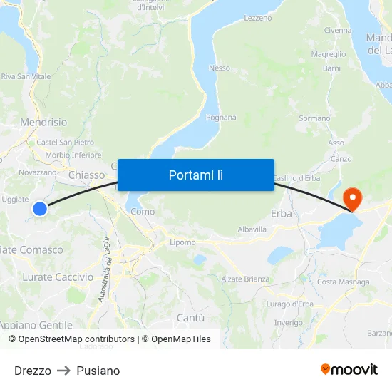 Drezzo to Pusiano map