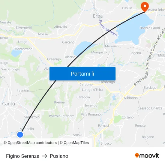 Figino Serenza to Pusiano map