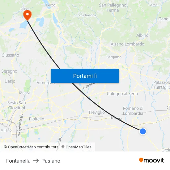 Fontanella to Pusiano map