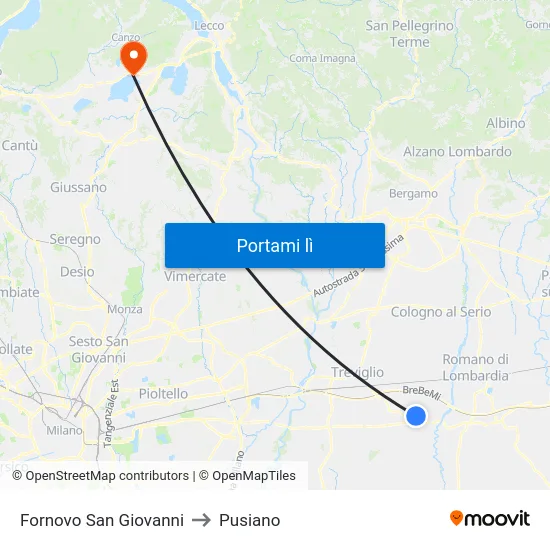 Fornovo San Giovanni to Pusiano map