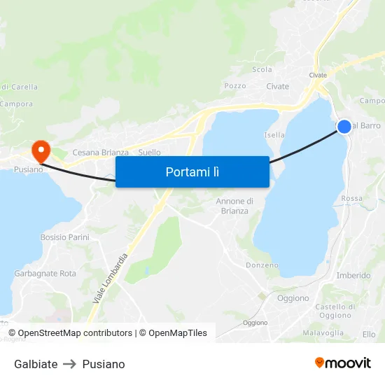 Galbiate to Pusiano map