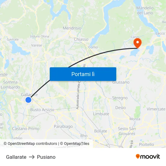 Gallarate to Pusiano map