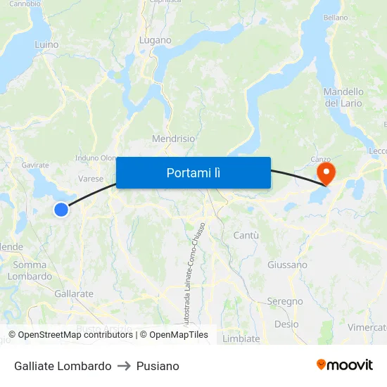 Galliate Lombardo to Pusiano map