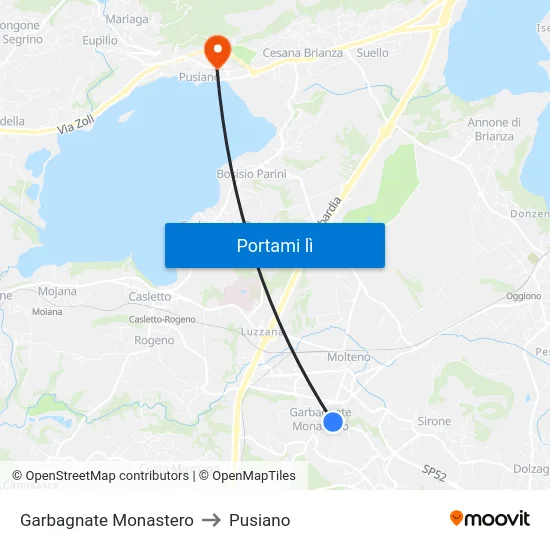 Garbagnate Monastero to Pusiano map