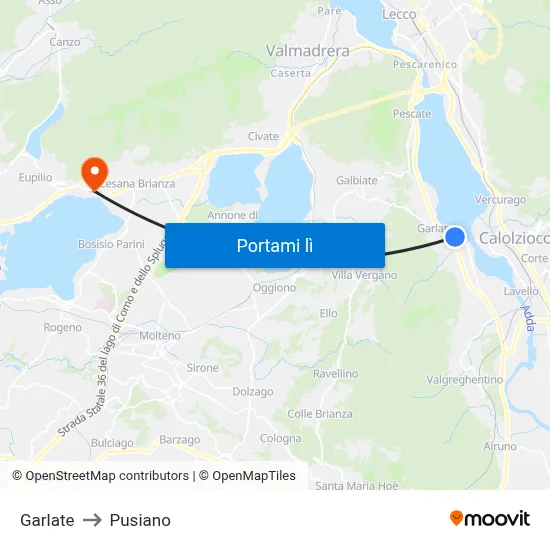 Garlate to Pusiano map