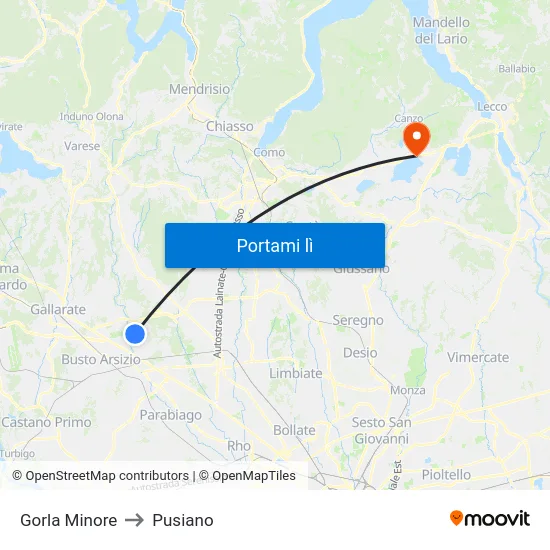 Gorla Minore to Pusiano map