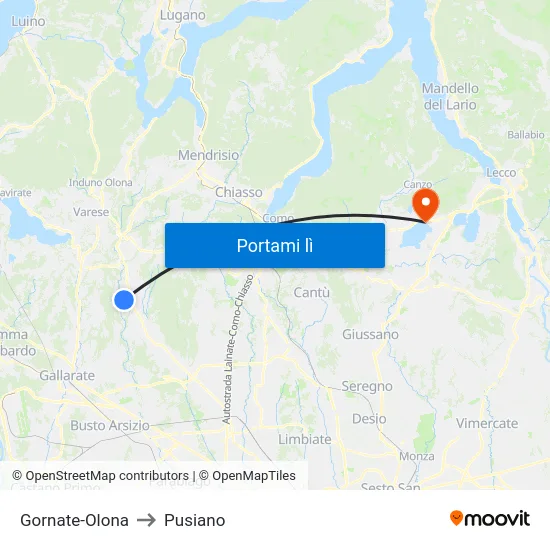 Gornate-Olona to Pusiano map