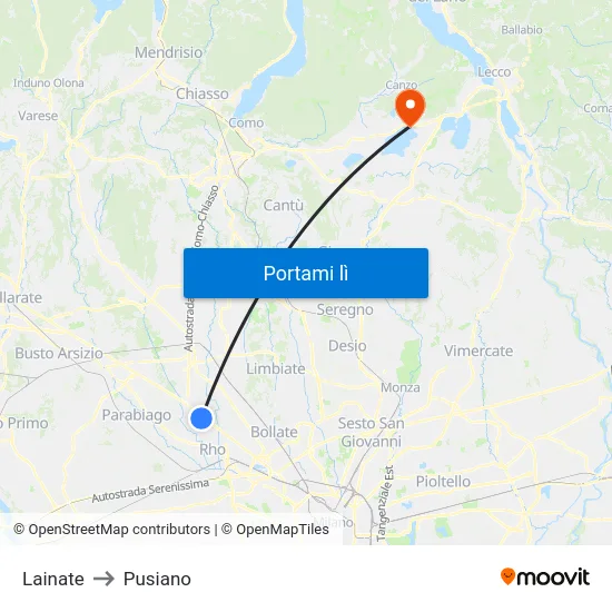 Lainate to Pusiano map