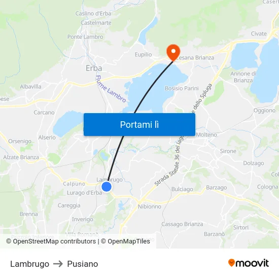 Lambrugo to Pusiano map