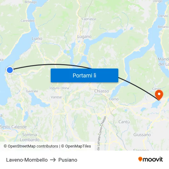 Laveno-Mombello to Pusiano map