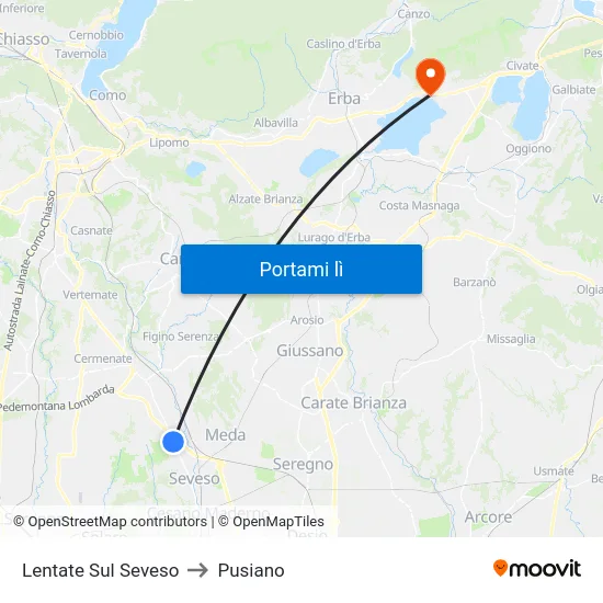 Lentate Sul Seveso to Pusiano map