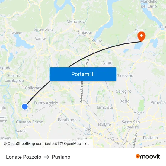 Lonate Pozzolo to Pusiano map