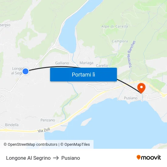 Longone Al Segrino to Pusiano map