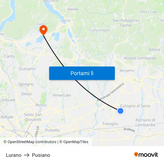 Lurano to Pusiano map