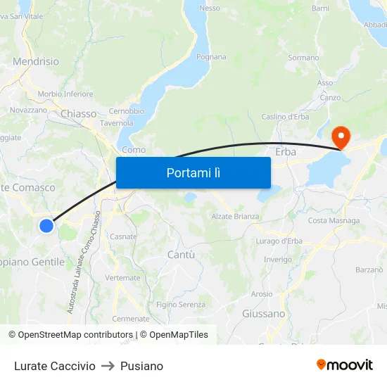 Lurate Caccivio to Pusiano map