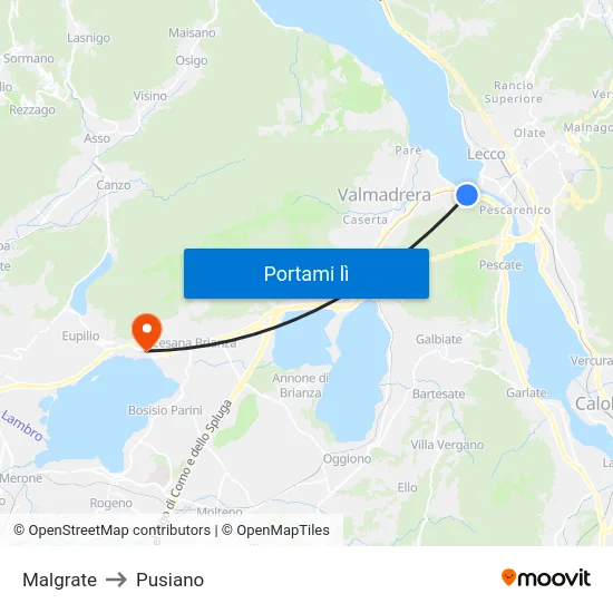 Malgrate to Pusiano map