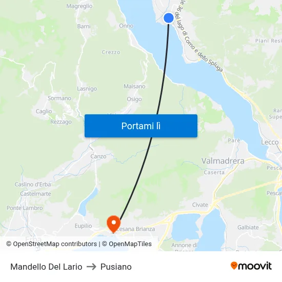 Mandello Del Lario to Pusiano map