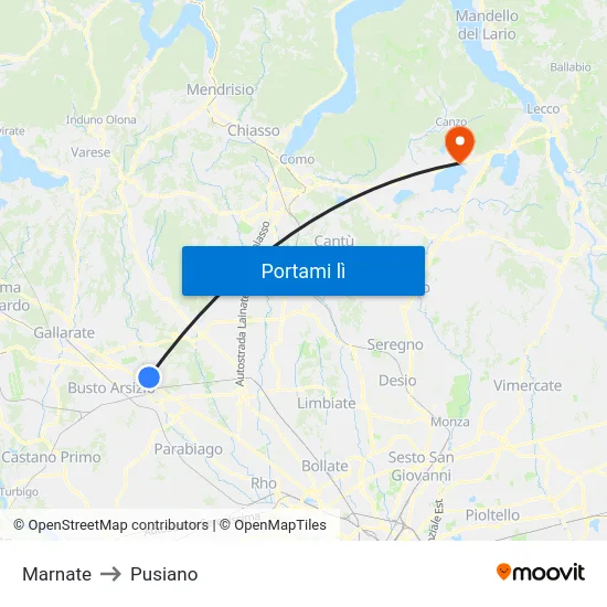 Marnate to Pusiano map