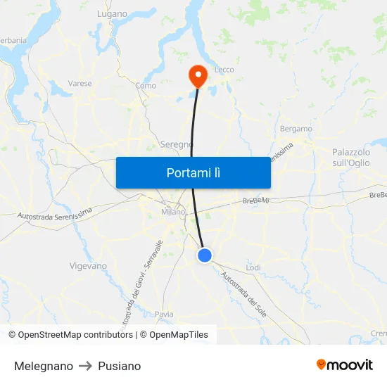 Melegnano to Pusiano map