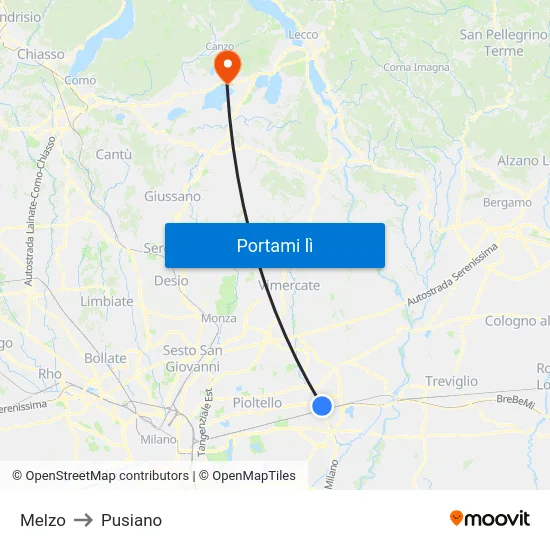 Melzo to Pusiano map