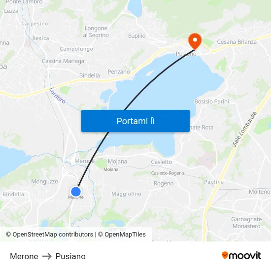 Merone to Pusiano map