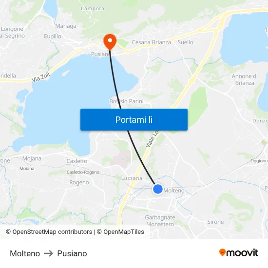 Molteno to Pusiano map