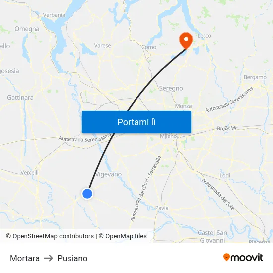 Mortara to Pusiano map