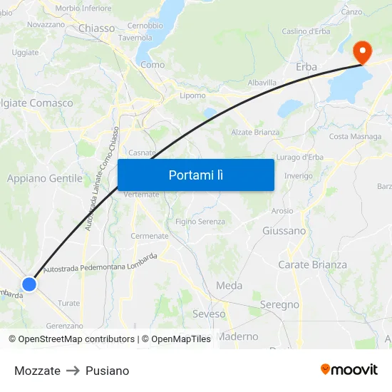 Mozzate to Pusiano map
