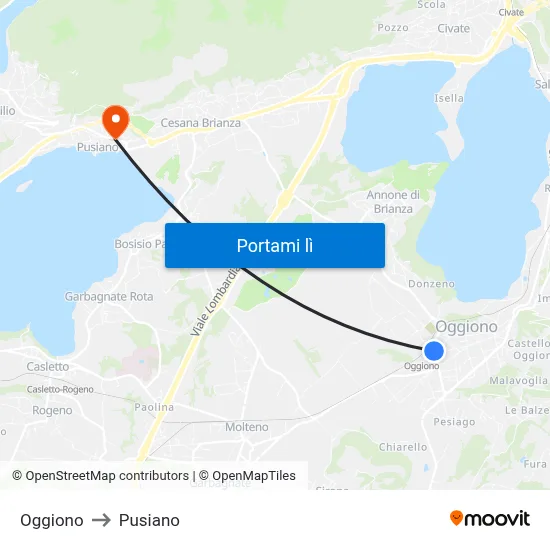 Oggiono to Pusiano map
