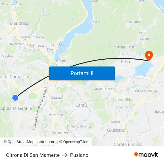 Oltrona Di San Mamette to Pusiano map