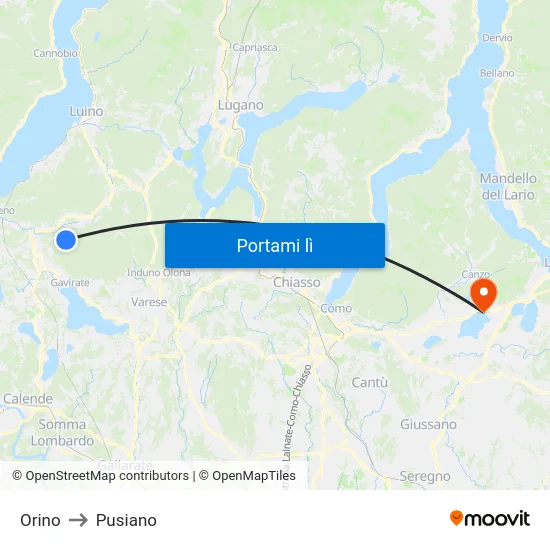Orino to Pusiano map