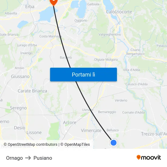 Ornago to Pusiano map