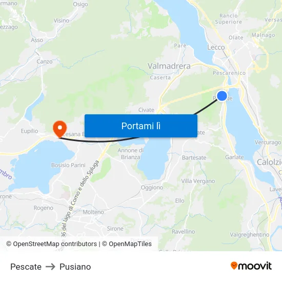 Pescate to Pusiano map