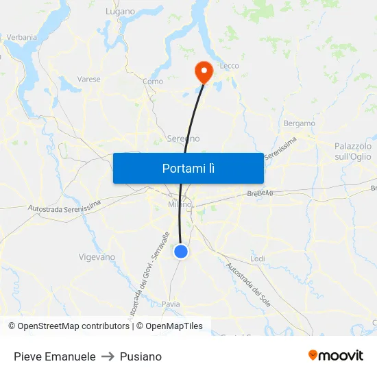 Pieve Emanuele to Pusiano map
