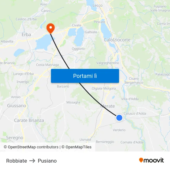 Robbiate to Pusiano map