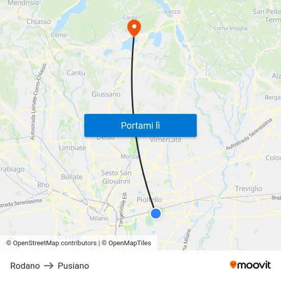 Rodano to Pusiano map