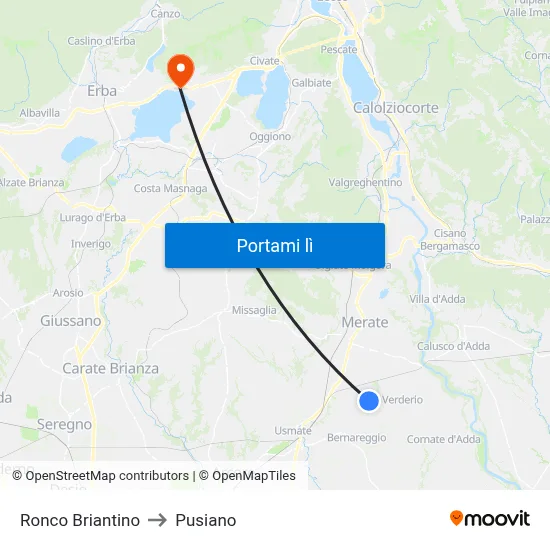 Ronco Briantino to Pusiano map