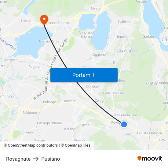 Rovagnate to Pusiano map