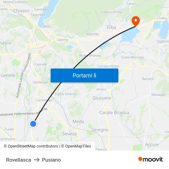 Rovellasca to Pusiano map