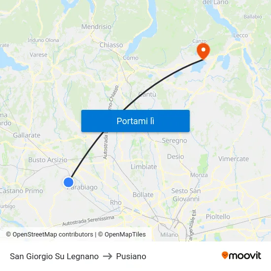 San Giorgio Su Legnano to Pusiano map