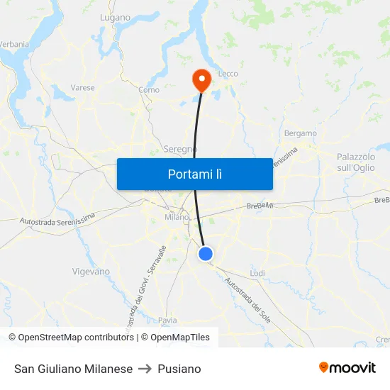 San Giuliano Milanese to Pusiano map